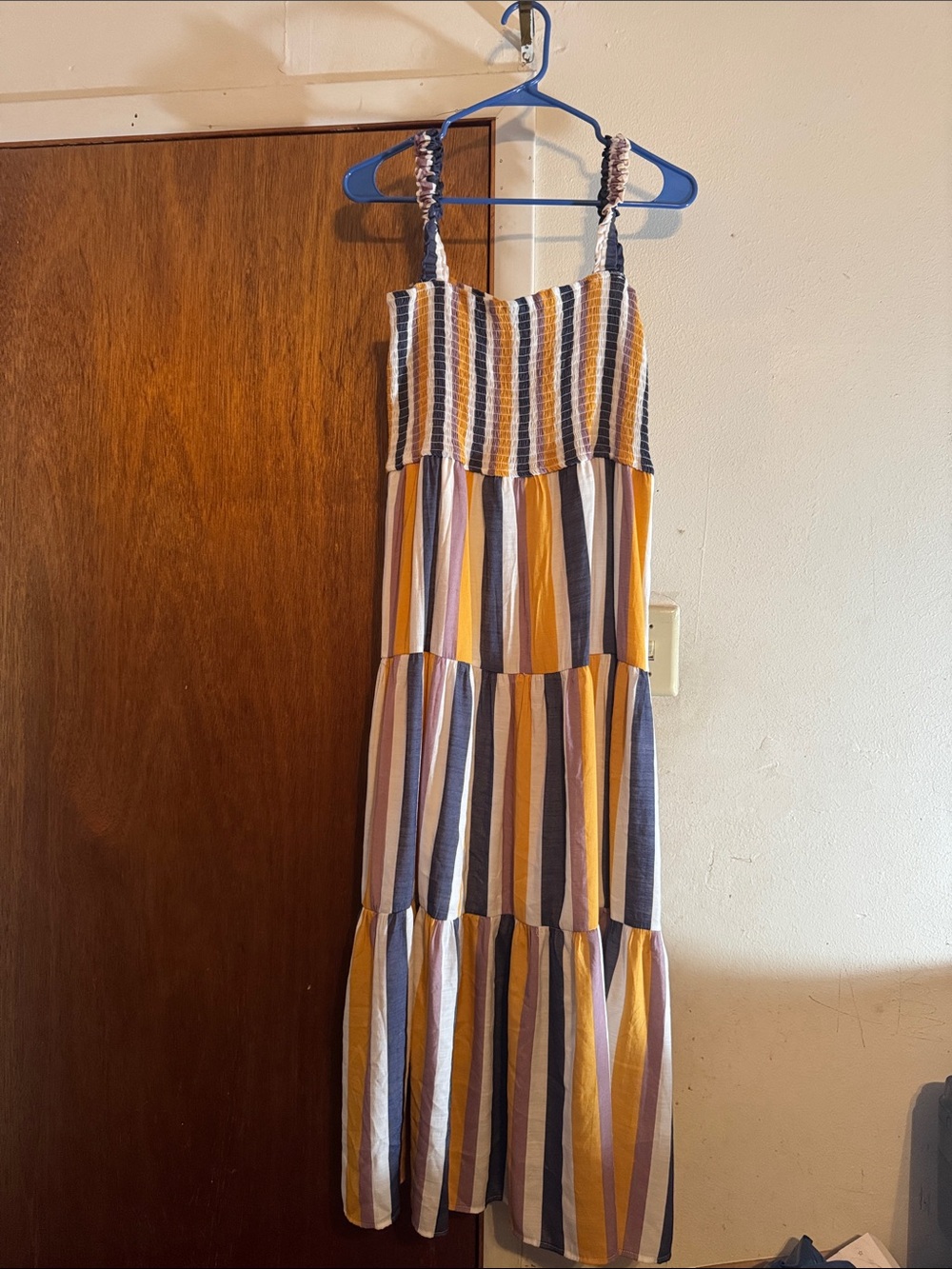 NY Collection Striped Maxi Dress in Mustard, Navy & White